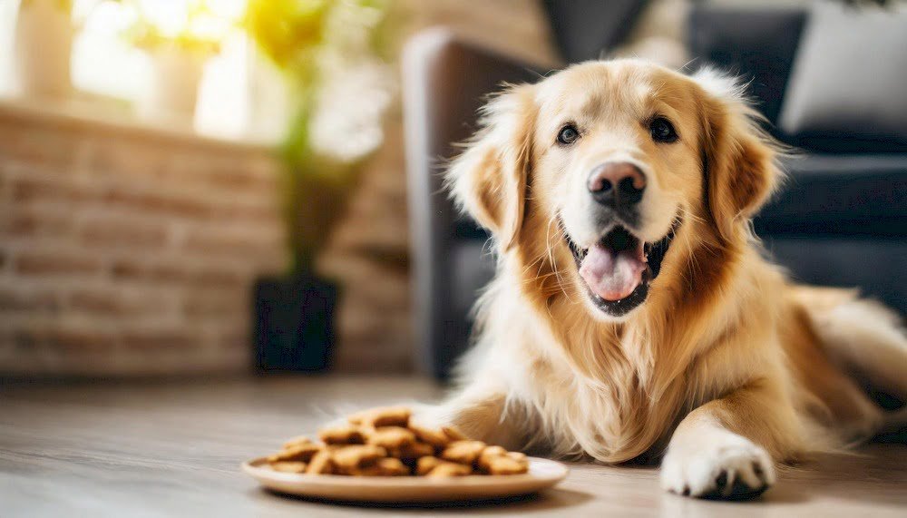 Un chien avec sa nourriture