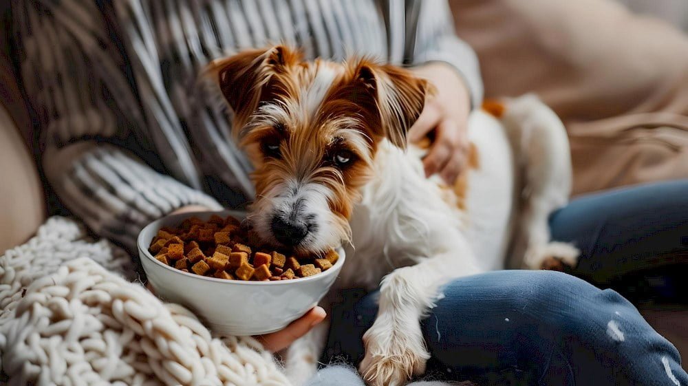 Un chiot mangeant sa nourriture