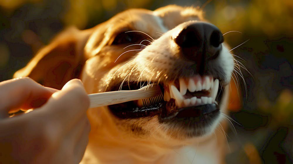 Quelqu'un prenant soin des dents de son chien