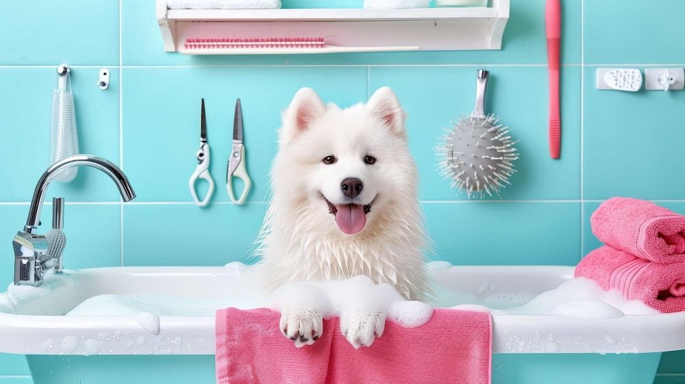 Un chien prenant un bain