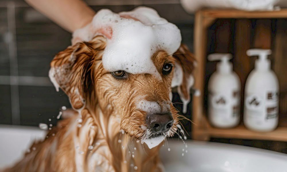 Quelqu'un lavant son chien